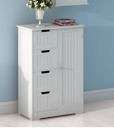 Bathroom Floor Storage Cabinet Wooden Storage Unit With 4 Drawers