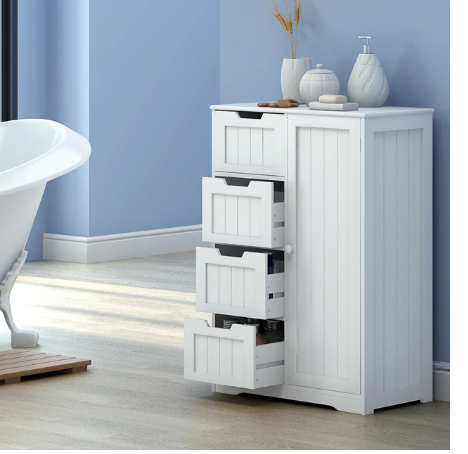 Bathroom Floor Storage Cabinet Wooden Storage Unit With 4 Drawers