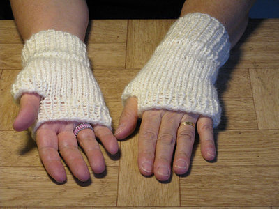 Knit White Fingerless Handwarmers - medium Knit White Fingerless Handwarmers - medium