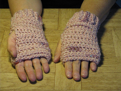 Crochet Pink Finger-less Hand Warmers - size large Crochet Pink Finger-less Hand Warmers - size large