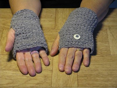 Crochet Grey Finger-less Hand Warmers - Size medium Crochet Grey Finger-less Hand Warmers - Size medium