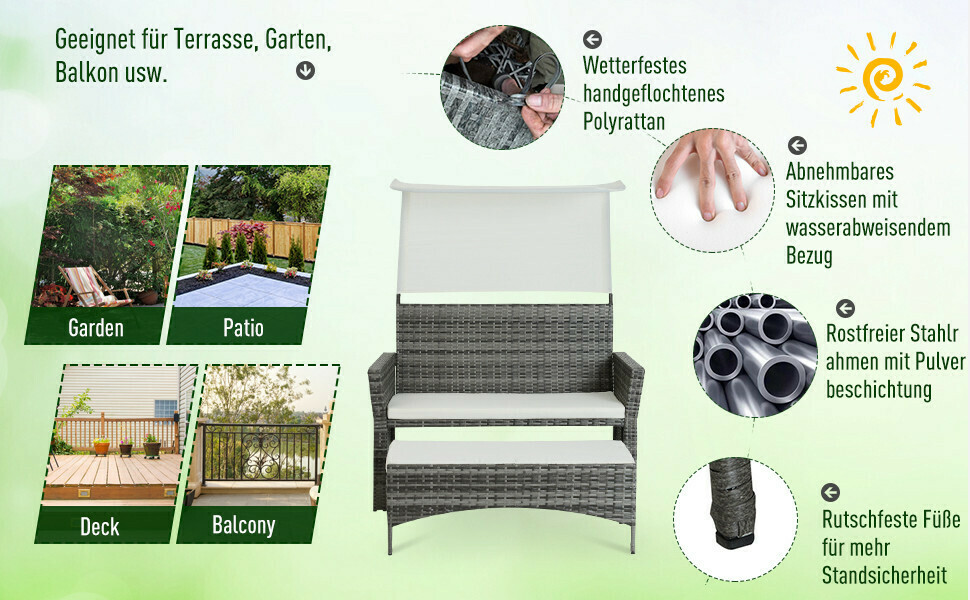 Outsunny 2 Tlg Gartensofa Gartenmobel Lounge Rattanmobel