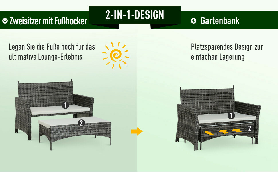 Outsunny 2 Tlg Gartensofa Gartenmobel Lounge Rattanmobel