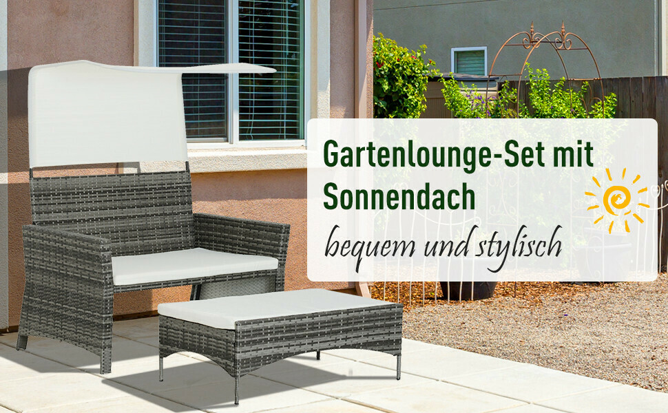 Outsunny 2 Tlg Gartensofa Gartenmobel Lounge Rattanmobel