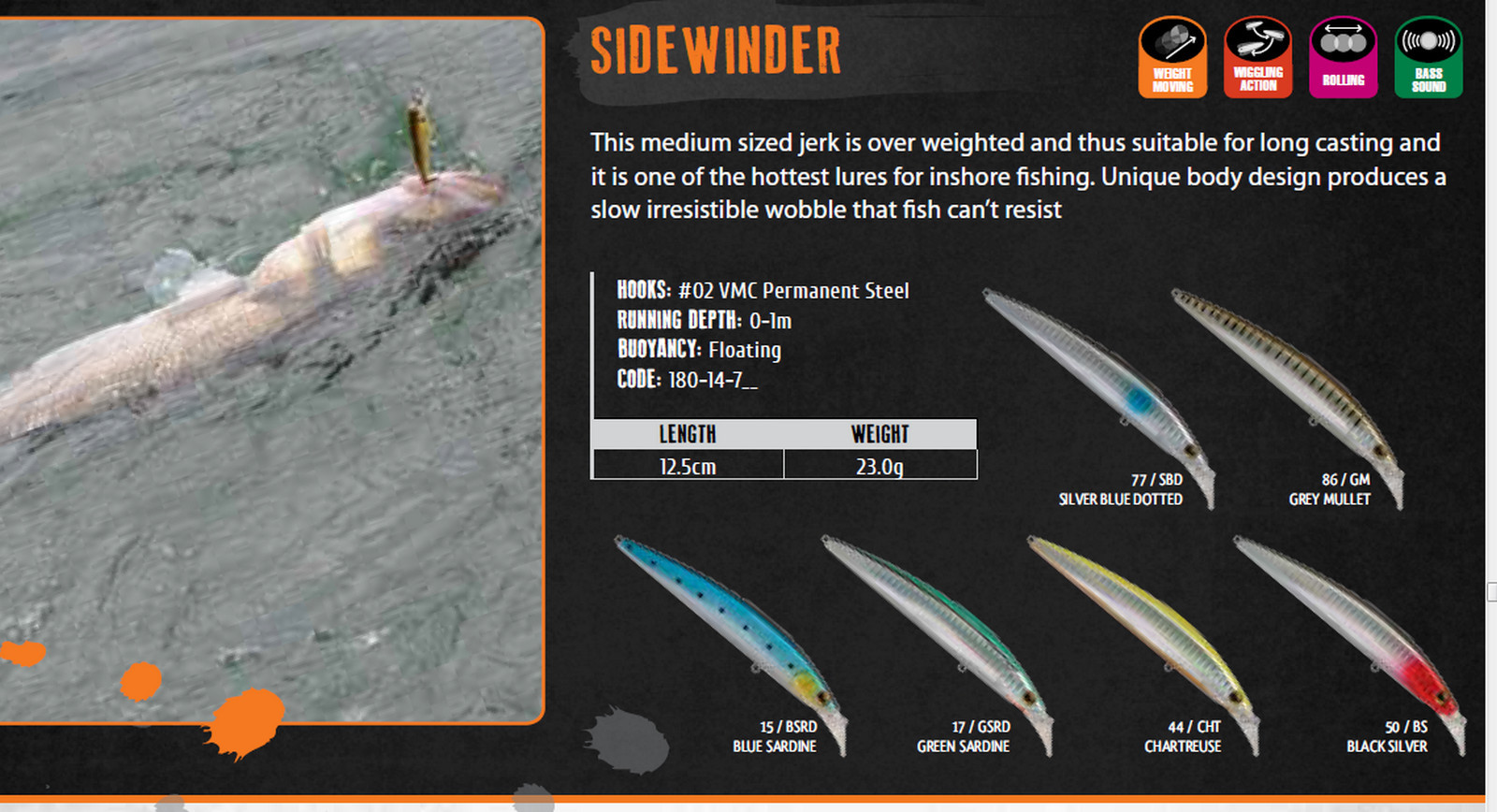 Rapture Sidewinder Lure 23g similar to megabass zonk 00066
