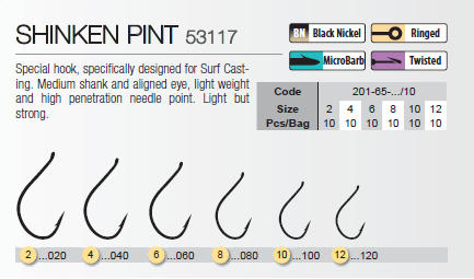 Hooks Shinken Pint 53117 Trabucco Surfcasting 10 pcs sizes 2 to 8