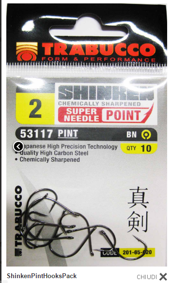 Hooks Shinken Pint 53117 Trabucco Surfcasting 10 pcs sizes 2 to 8