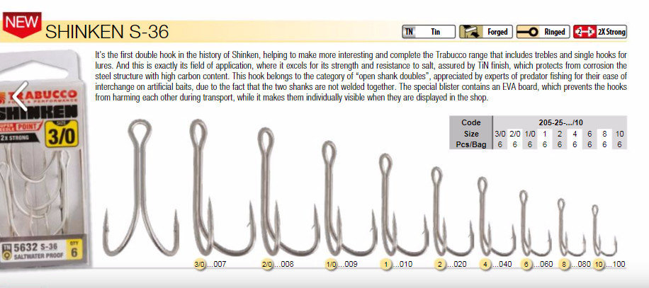 Shrinken S 36 open welded double hooks 6 per pack