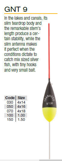 Pole float GNT 9 4 x10 black/yellow . red or yellow tips 00526