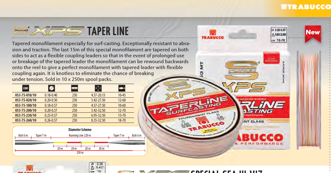 XPS TAPERED LINE for surf casting 10 lb to 45lb to 18lb to 70lb available. 00022