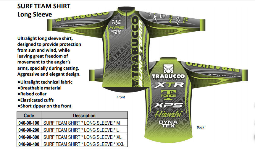 Trabuuco 2019 Technical Surf fishing Team Shirts long and short sleeve 00600
