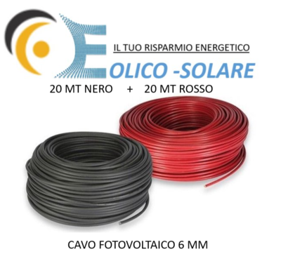 Set Cavo Solare 6mm 20mt Rosso e 20mt Nero Fotovoltaico ABITAZIONE -CASA - BAITA Set Cavo Solare 6mm 20mt Rosso e 20mt Nero Fotovoltaico ABITAZIONE -CASA - BAITA