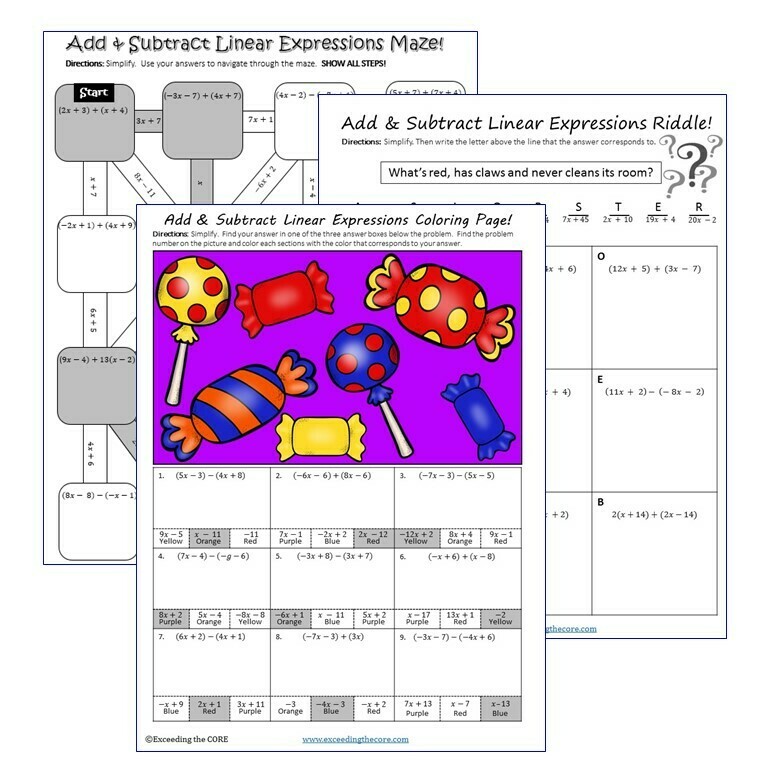 Adding And Subtracting Linear Expressions Worksheet Kindergarten