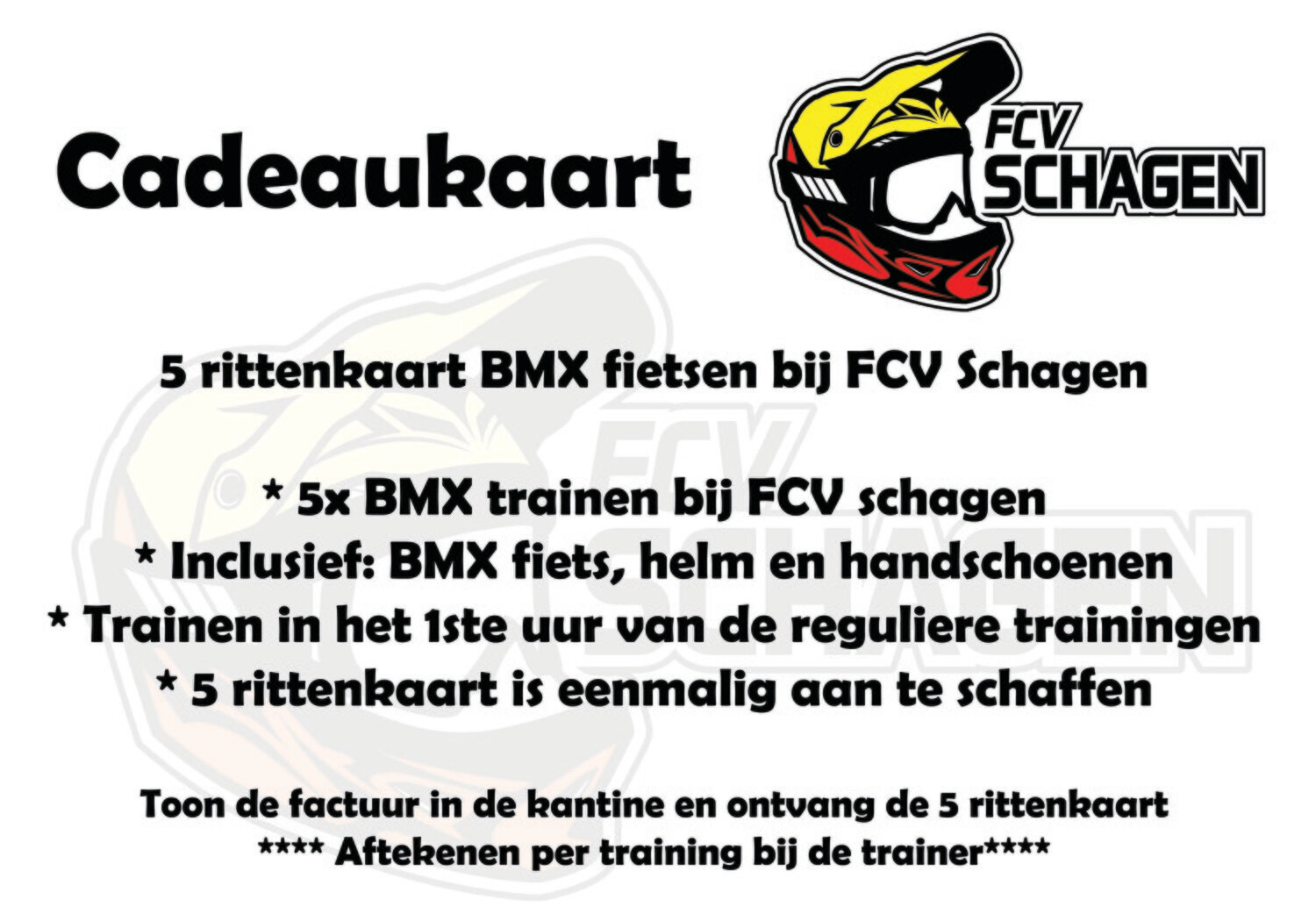 Cadeaukaart 5 rittenkaart BMX fietsen Cadeaukaart 5 rittenkaart BMX fietsen