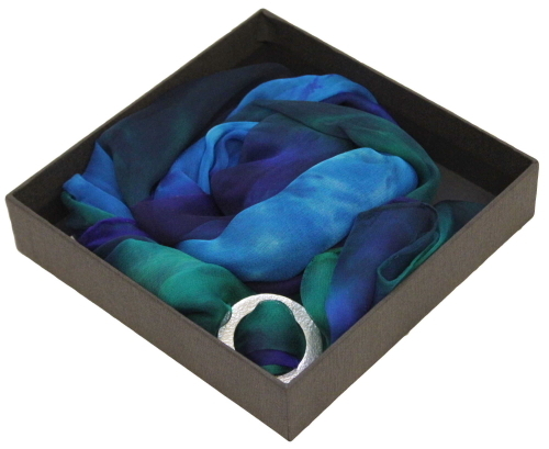 Ladycrow Gossamer Silk Scarf in Gift Box with small Pewter Scarf Ring Ladycrow Gossamer Silk Scarf in Gift Box with small Pewter Scarf Ring