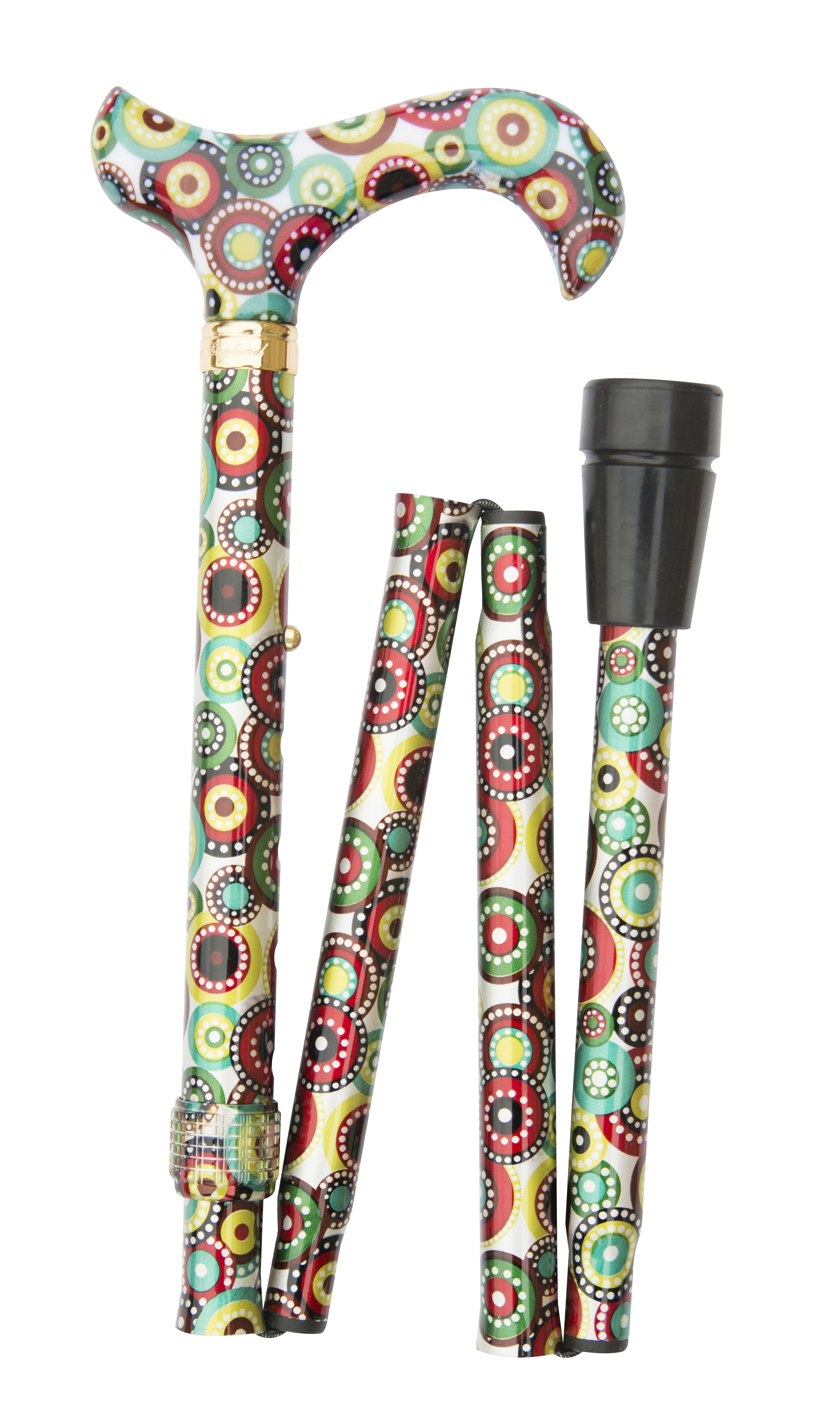 Classic Canes fashion folding derby, green and red concentric circles 4646K