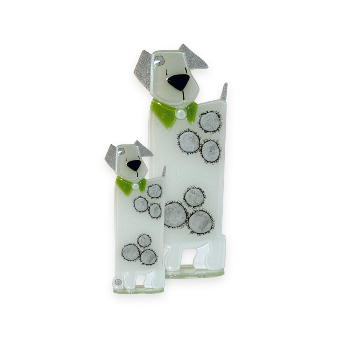 Nobile Glass Fused Glass Puppy White/Green Small 601-11