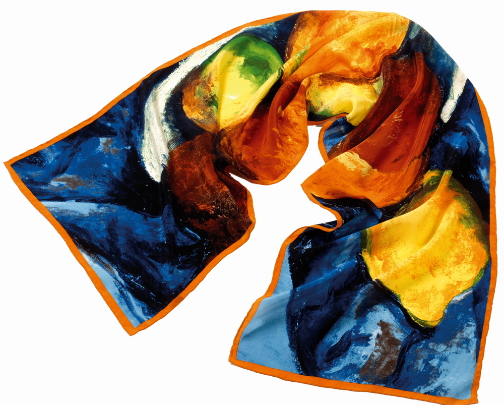 Fox and Chave Long Crepe de Chine Silk Scarf -Cezanne Fruit 91036