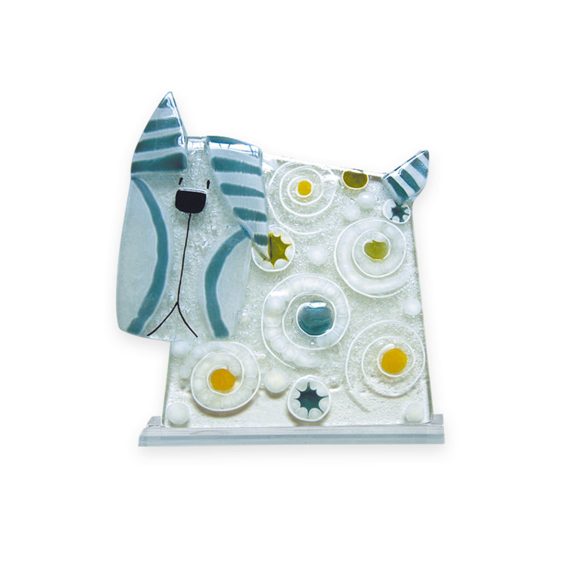 Nobile Fused Glass Dog -Stripes & Spots Blue 184
