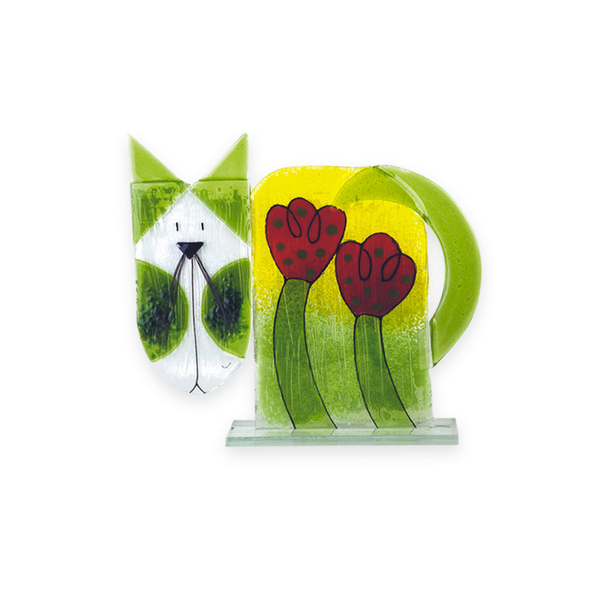 Nobile Fused Glass Cat - Flower 218-N10