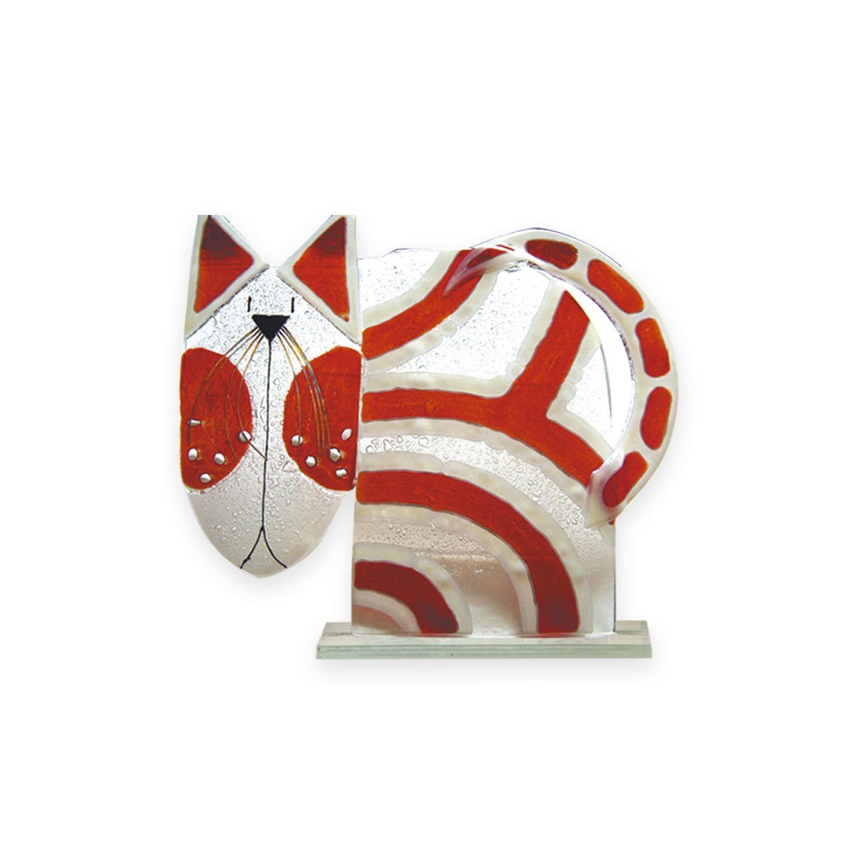 Nobile Fused Glass Cat - Red Stripe Nobile Fused Glass Cat - Red Stripe