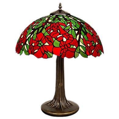 16" Poinsettia Red Green Tiffany Table Lamp BTPO16TL