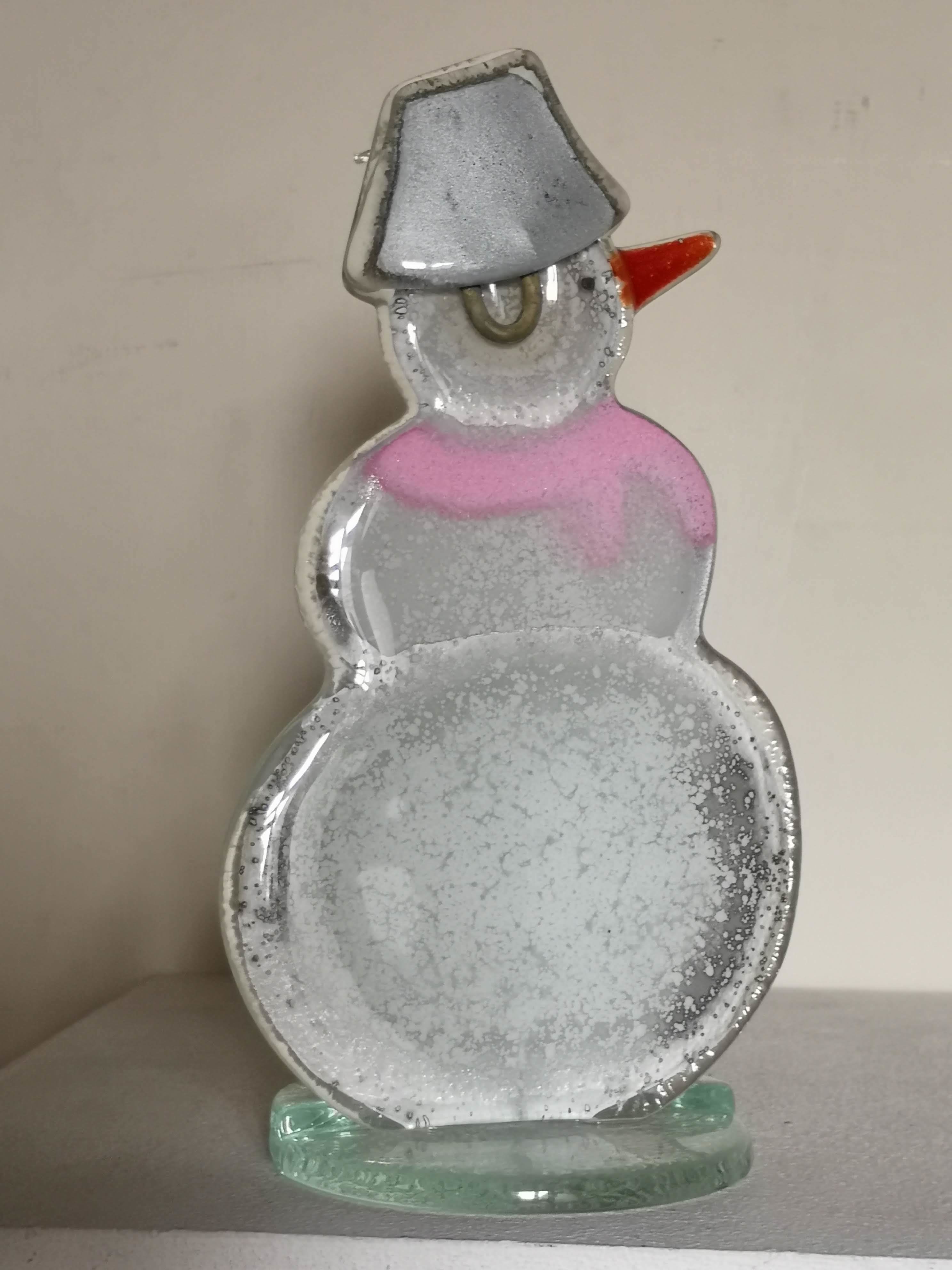 Nobile Glass Fused Glass Snowman in a Pink Scarf 1749-17