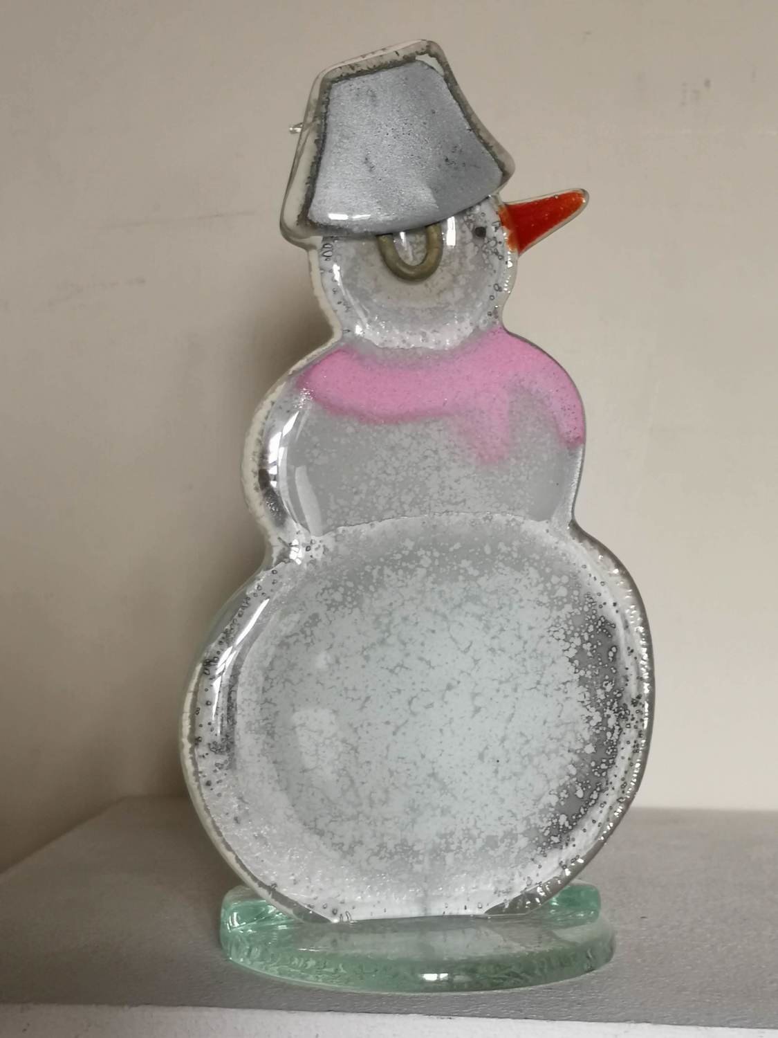 Nobile Glass Fused Glass Snowman in a Pink Scarf Nobile Glass Fused Glass Snowman in a Pink Scarf