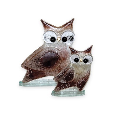 Nobile Glass Fused Glass Owl Brown Large Nobile Glass Fused Glass Owl Brown Large