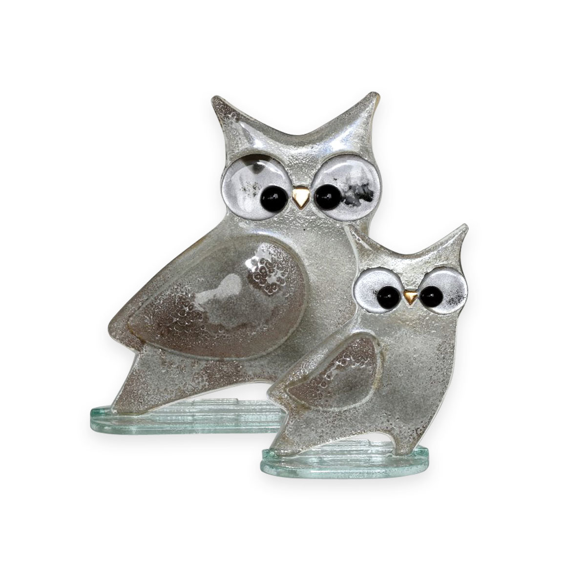 Nobile Glass Fused Glass Owl Silver Small Nobile Glass Fused Glass Owl Silver Small
