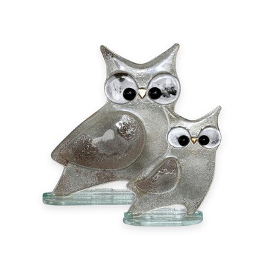 Nobile Glass Fused Glass Owl Silver Small Nobile Glass Fused Glass Owl Silver Small
