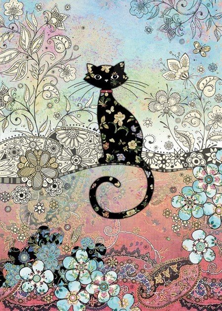 Bug Art Patterned Cat Greetings Card BCW444