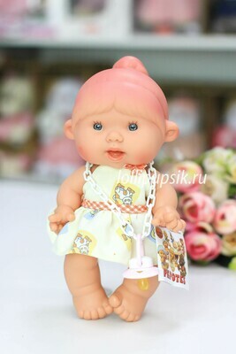 Ванильный пупс Nines d’Onil Девочка с розовой челкой и одним хвостиком - 26 см
