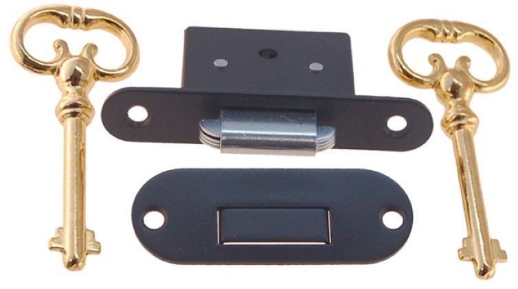 Flat Black Brass Roll Top Desk Lock Set Rounded Oval Catch 2 Keys