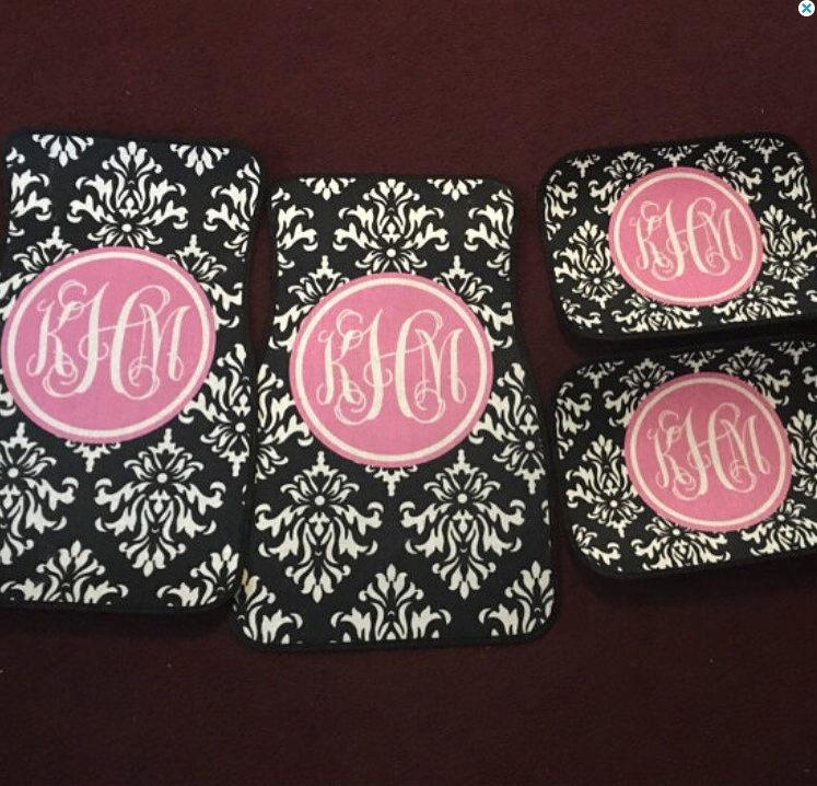 Personalized Car Floor Mats Damask Set Of 2 Front Mats