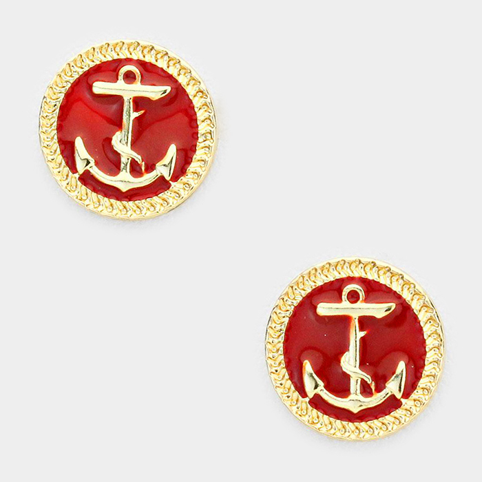 Red Anchor Earrings WT-SE2770-G-RED-05W-229902