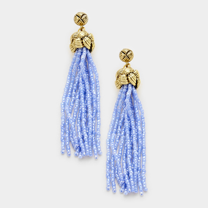 Sweet Beaded Tassel Earrings - Baby Blue WT-338494