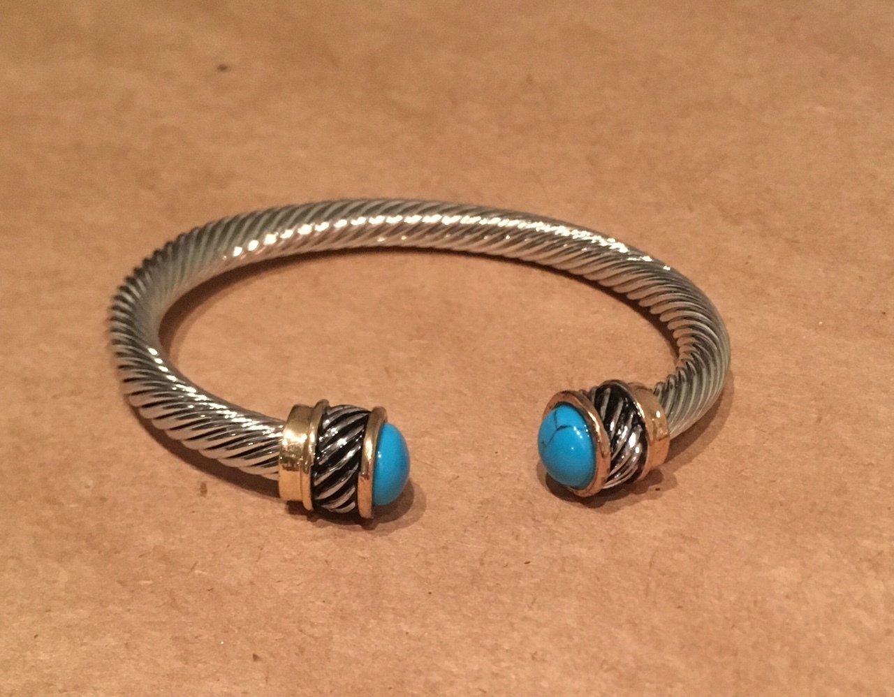 Yurman Style Turquoise Tipped Bangle OJ-0808