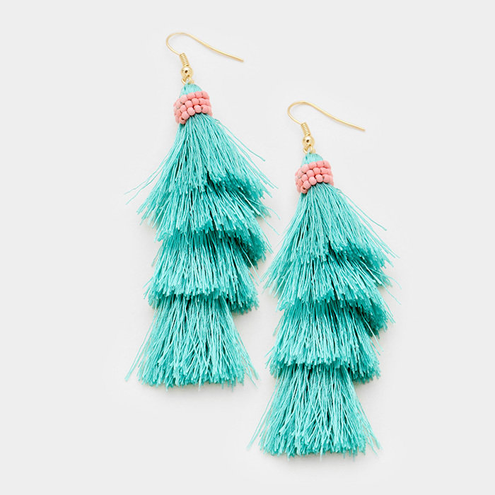 Montauk Tassel Cha Cha Earrings - Aqua WT-346147