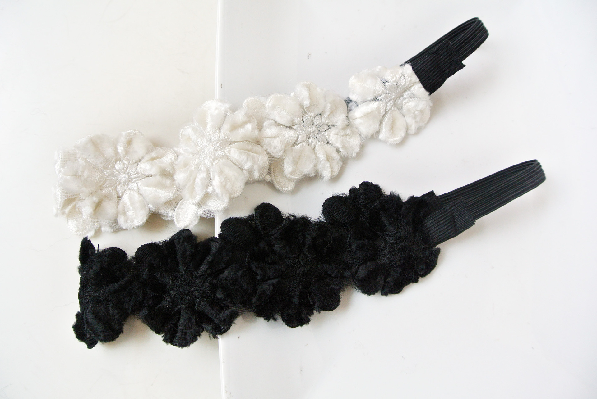 Velvet lace winter flowers elastic headband