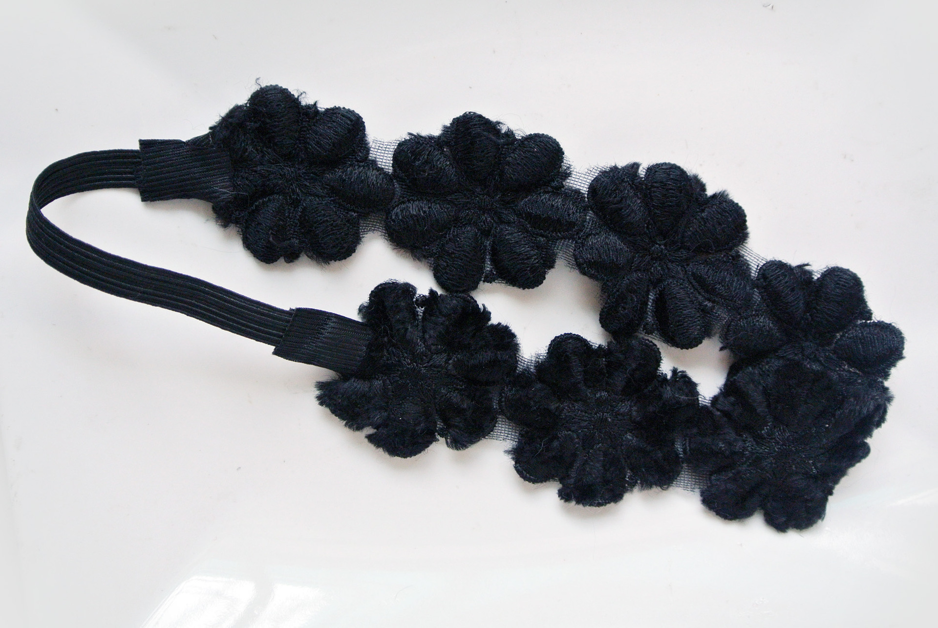 Velvet lace winter flowers elastic headband