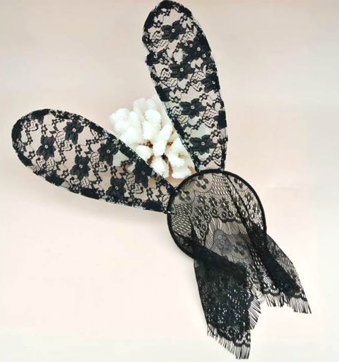 Premium lace bunny ears with veil
