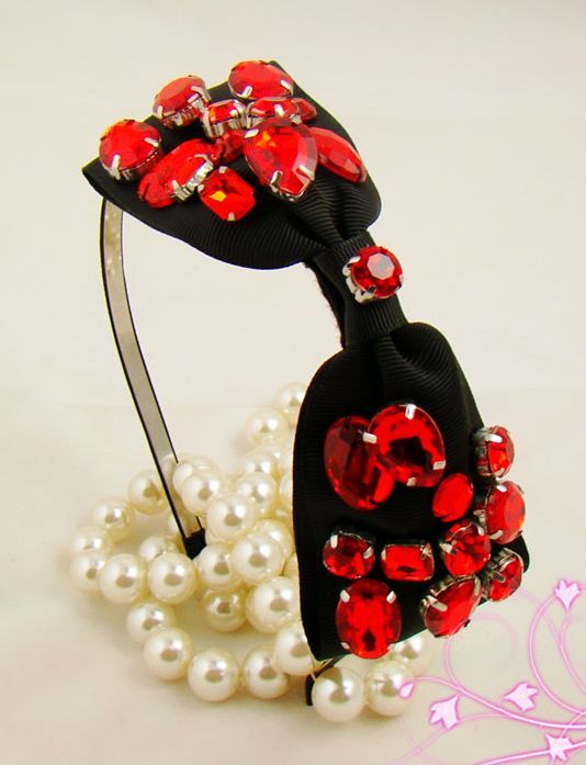 Stunning red gems black bow-tie headband 00246