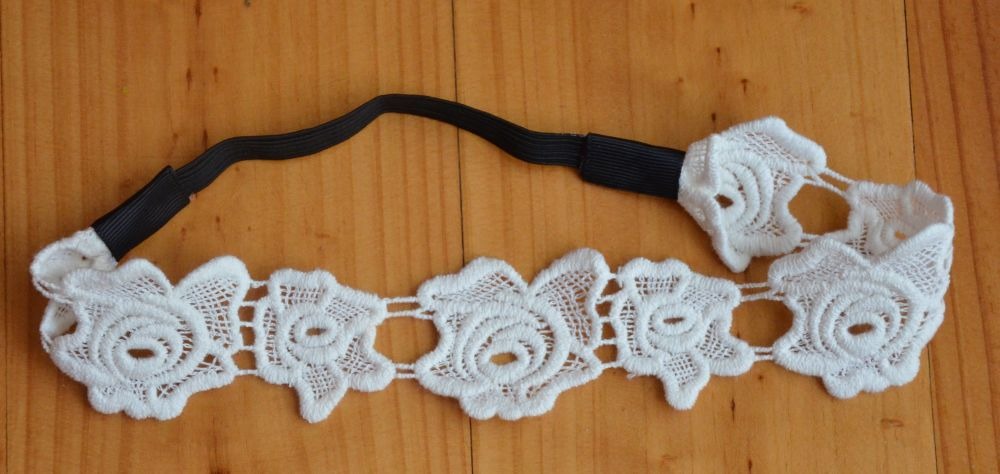 White lace flower elastic headband