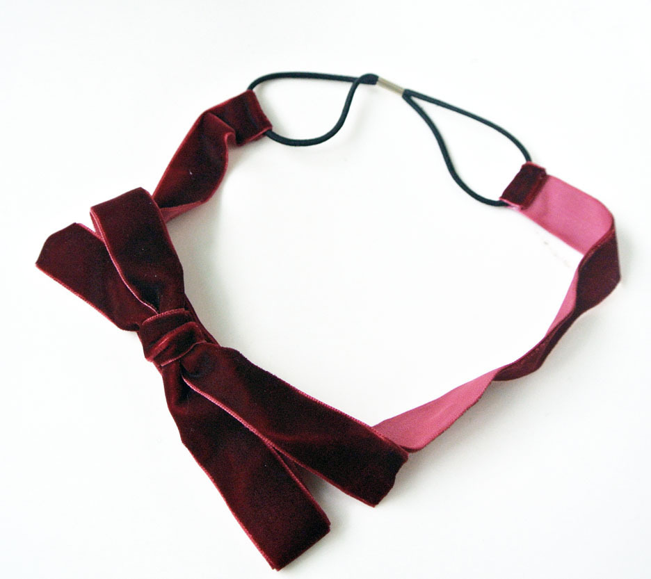 Velvet bow-tie elastic headband 00398