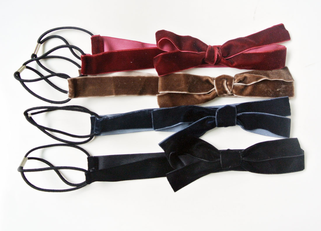 Velvet bow-tie elastic headband