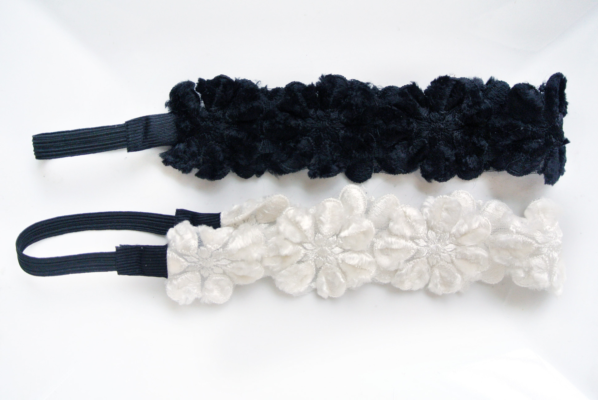 Velvet lace winter flowers elastic headband 00481
