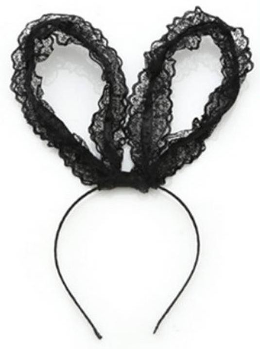 Black floral lace bunny ears headband 00560