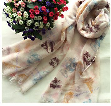 Pretty icon beige white long scarf 00831