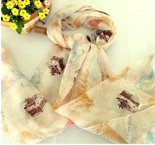 Pretty icon beige white long scarf
